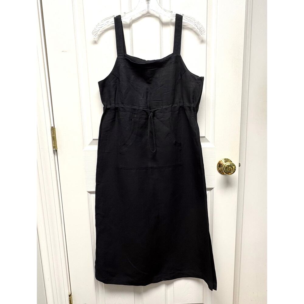 Liz Claiborne Dress Black Linen Rayon Long Jumper Drawstring Waist Size 6